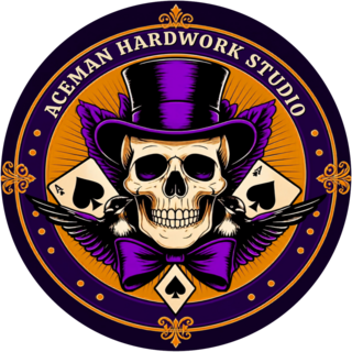 Aceman Hardwork Studio crest — top hat skull with ravens and ace of spades